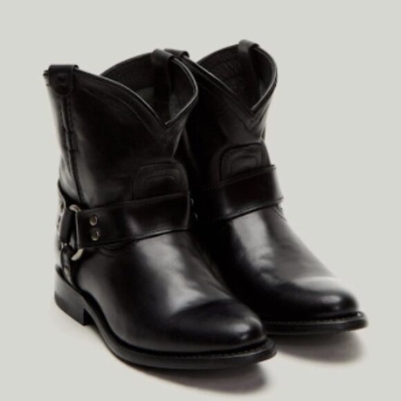 Frye Wyatt Harness Leather Black Short Southern/Western Cowboy Vintage AnkleBoot - Picture 1 of 15